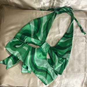 LA HEARTS Green Paisley Cut Out Crop Tie Top